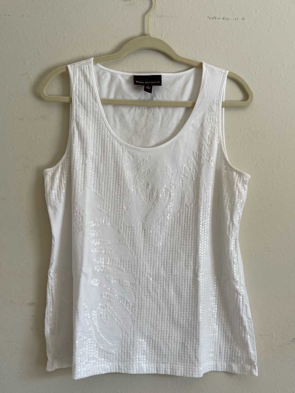 Dana Buchman White Sequin Scoop Neck Tank